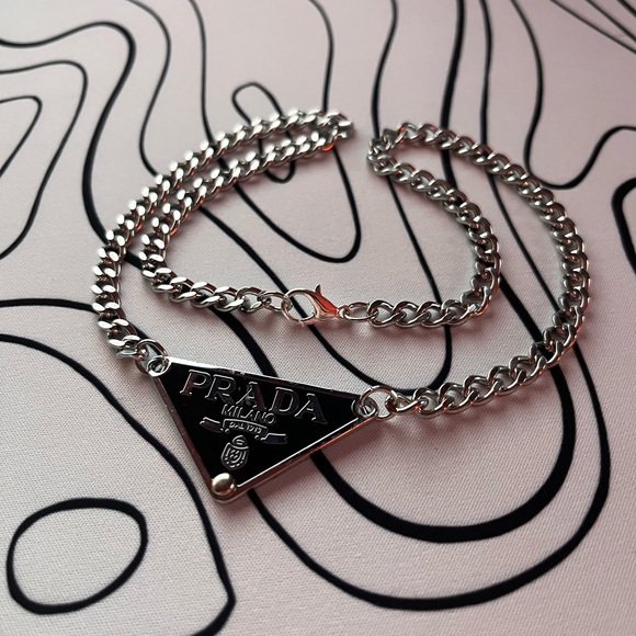 Prada Silver Jewelry with Triangular Pendant - Picture 1 of 3